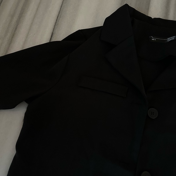 Black Crop Blazer/Blouse Short Sleeve S New - Picture 10 of 12